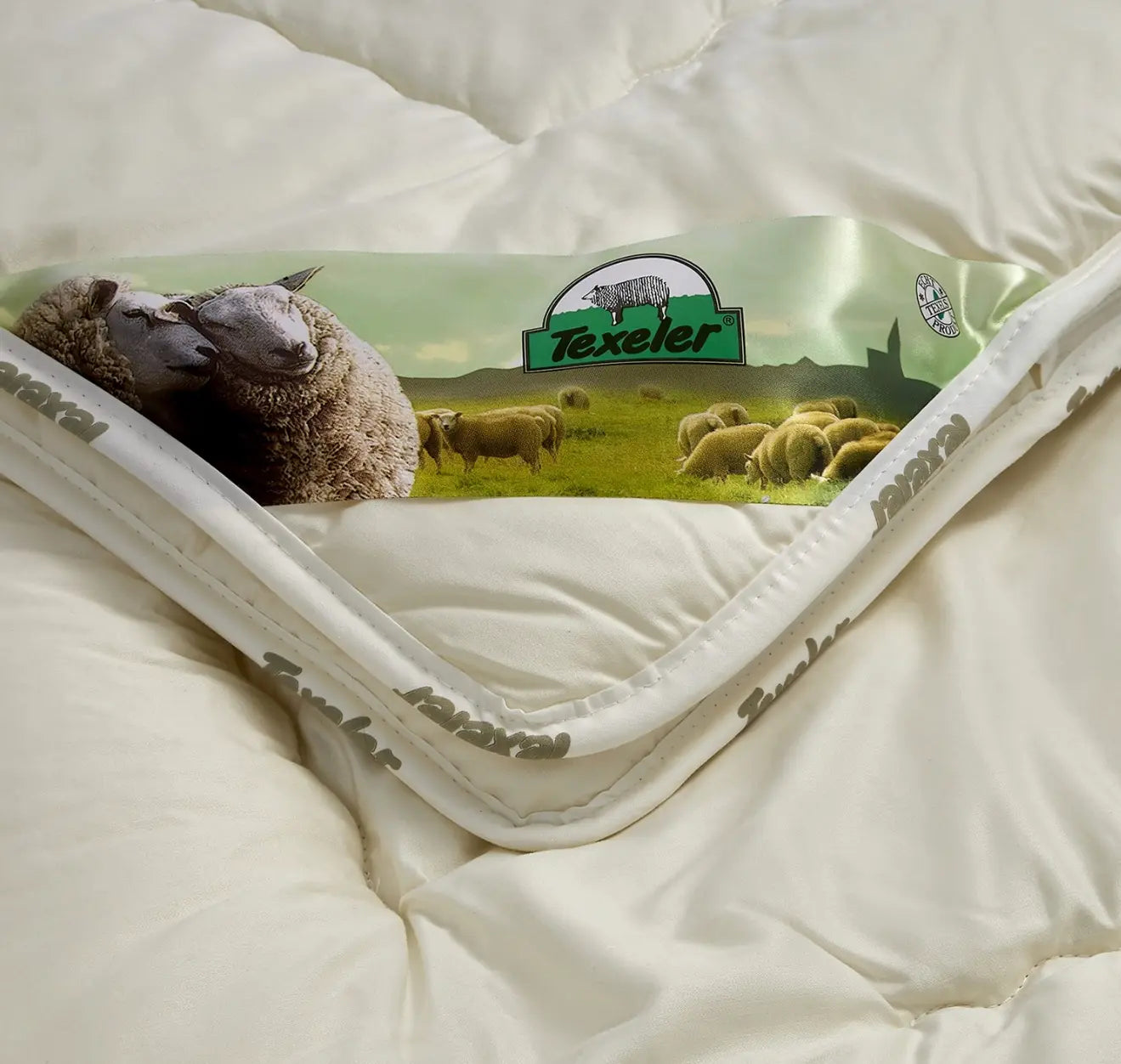 Texeler branded comforter with sheep design on packaging